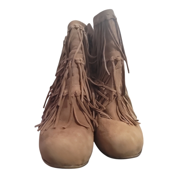 Jean Michelle Cazabat pepe tan fringe suede leather ankle boots booties 38.5 8.5 - Picture 8 of 11